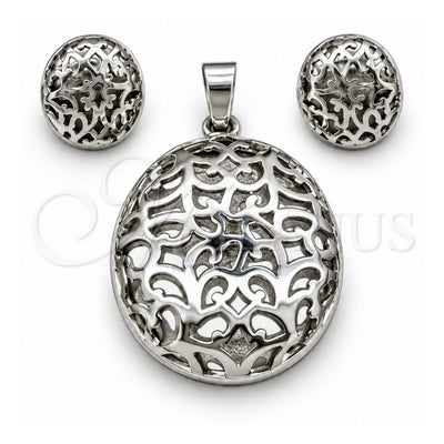 Stainless Steel Necklace and Earring, Polished, Rhodium Finish, 06.116.0190.1
