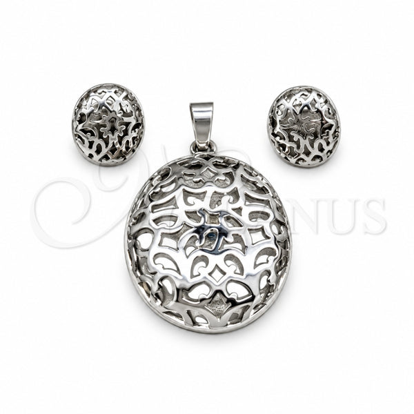 Stainless Steel Necklace and Earring, Polished, Rhodium Finish, 06.116.0190.1