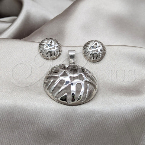 Stainless Steel Necklace and Earring, Polished, Rhodium Finish, 06.116.0191