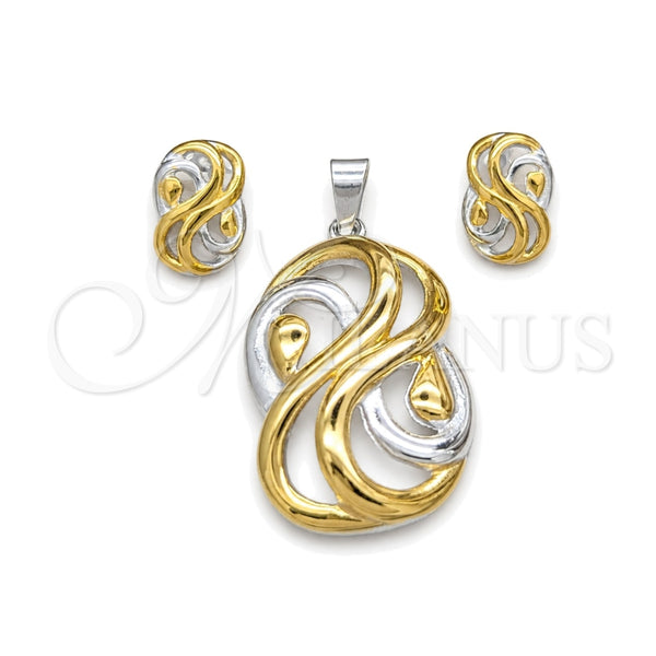 Stainless Steel Necklace and Earring, Polished, Two Tone, 06.116.0192.1