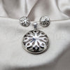 Stainless Steel Necklace and Earring, Flower Design, Polished, Black Rhodium Finish, 06.116.0193