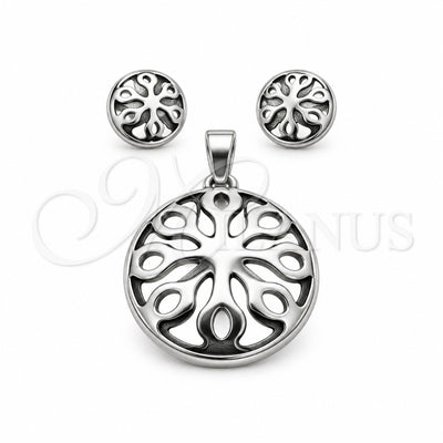 Stainless Steel Necklace and Earring, Flower Design, Polished, Black Rhodium Finish, 06.116.0193 for wholesale, main product view