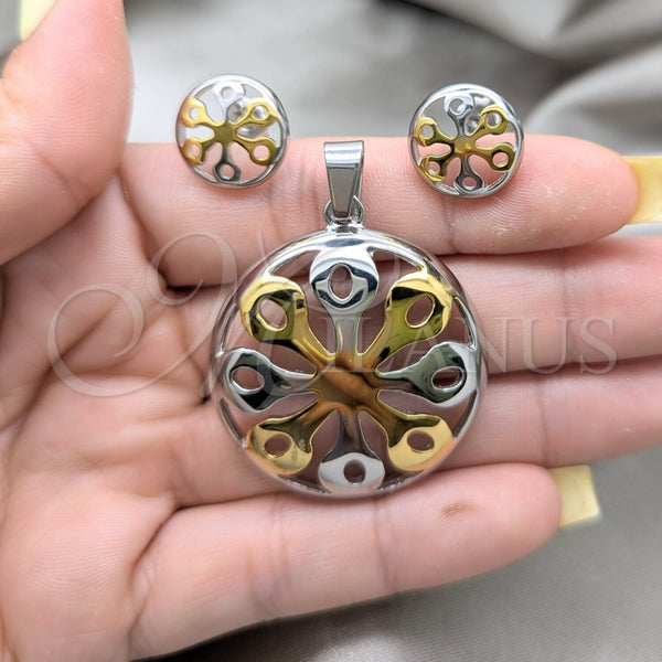 Stainless Steel Ring — Necklace and Earring Flower Design Polished Two Tone — alternate product view — SKU 164058 | Acero Inoxidable anillo — Necklace and Earring flor diseño pulido Two Tone — SKU 164058