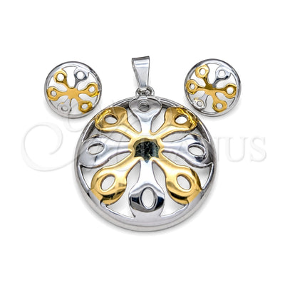 Stainless Steel Necklace and Earring, Flower Design, Polished, Two Tone, 06.116.0193.1 for wholesale, main product view