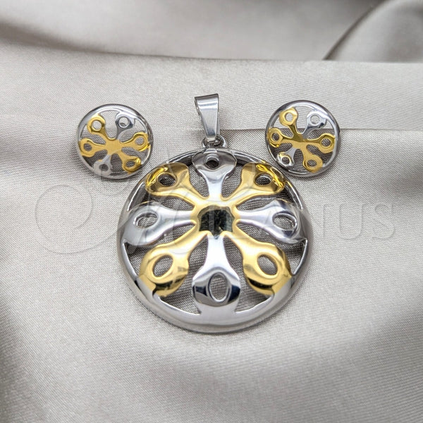 Stainless Steel Ring — Necklace and Earring Flower Design Polished Two Tone — main product view — SKU 164058 | Acero Inoxidable anillo — Necklace and Earring flor diseño pulido Two Tone — SKU 164058