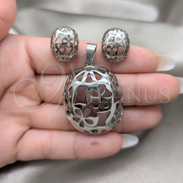 Stainless Steel Ring — Necklace and Earring Flower Design Polished Two Tone — alternate product view — SKU 164061 | Acero Inoxidable anillo — Necklace and Earring flor diseño pulido Two Tone — SKU 164061