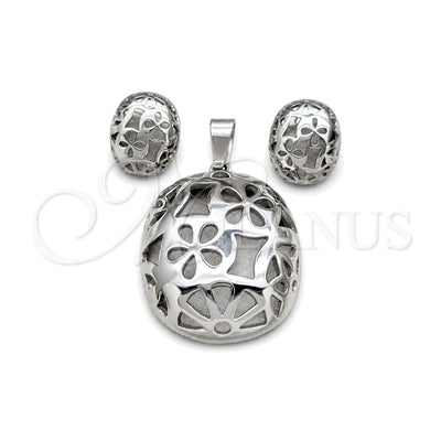Stainless Steel Necklace and Earring, Flower Design, Polished, Two Tone, 06.116.0195 for wholesale, main product view