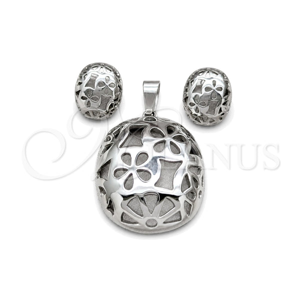 Stainless Steel Necklace and Earring, Flower Design, Polished, Two Tone, 06.116.0195