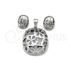Stainless Steel Necklace and Earring, Flower Design, Polished, Two Tone, 06.116.0195