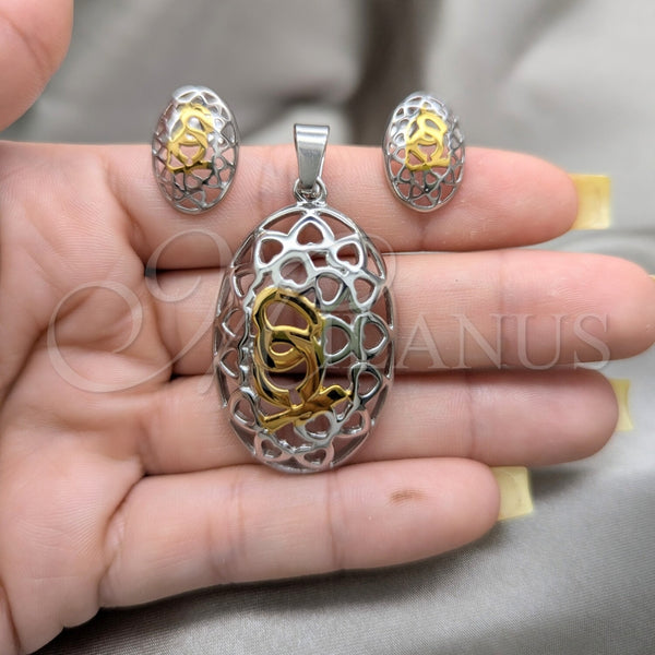 Stainless Steel Ring — Necklace and Earring Heart Design Polished Two Tone — alternate product view — SKU 164063 | Acero Inoxidable anillo — Necklace and Earring corazón diseño pulido Two Tone — SKU 164063