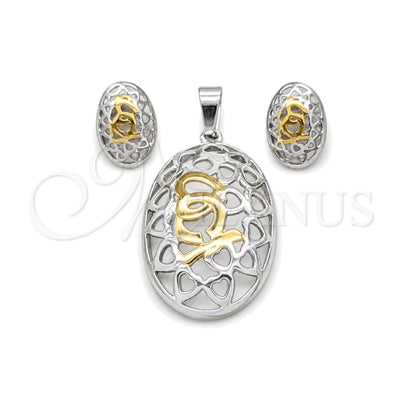 Stainless Steel Necklace and Earring, Heart Design, Polished, Two Tone, 06.116.0197 for wholesale, main product view
