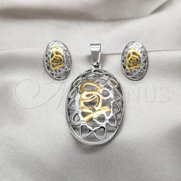 Stainless Steel Ring — Necklace and Earring Heart Design Polished Two Tone — main product view — SKU 164063 | Acero Inoxidable anillo — Necklace and Earring corazón diseño pulido Two Tone — SKU 164063