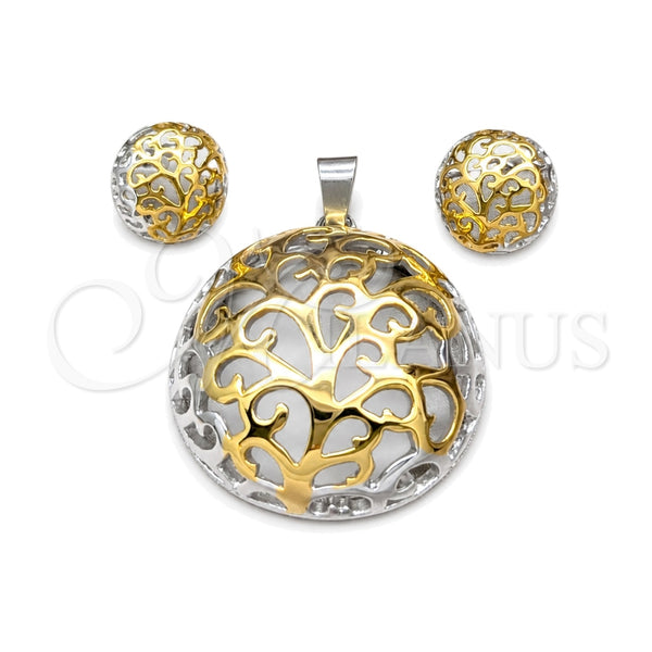 Stainless Steel Necklace and Earring, Tree Design, Polished, Two Tone, 06.116.0198