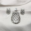 Stainless Steel Necklace and Earring, Owl Design, Polished, Rhodium Finish, 06.116.0199