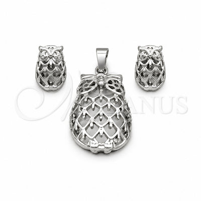 Stainless Steel Necklace and Earring, Owl Design, Polished, Rhodium Finish, 06.116.0199 for wholesale, main product view