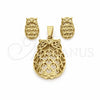 Stainless Steel Necklace and Earring, Owl Design, Polished, Golden Finish, 06.116.0199.1