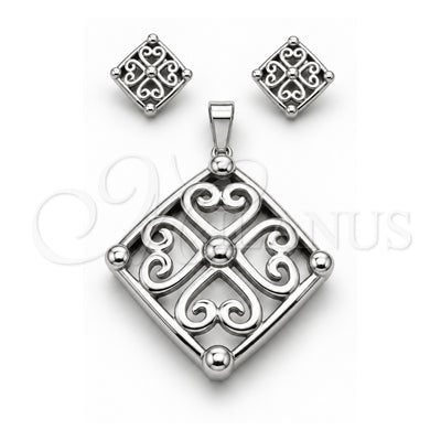 Stainless Steel Necklace and Earring, Polished, Rhodium Finish, 06.116.0201