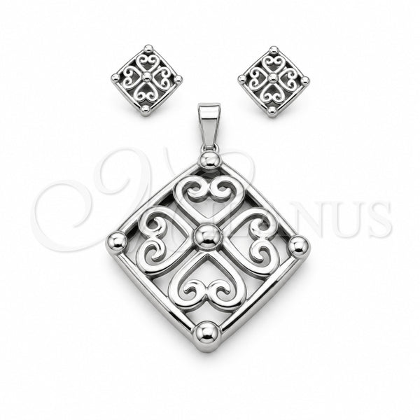 Stainless Steel Necklace and Earring, Polished, Rhodium Finish, 06.116.0201