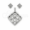 Stainless Steel Necklace and Earring, Polished, Rhodium Finish, 06.116.0201