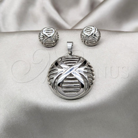 Stainless Steel Necklace and Earring, Polished, Rhodium Finish, 06.116.0203