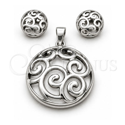 Stainless Steel Necklace and Earring, Polished, Rhodium Finish, 06.116.0204