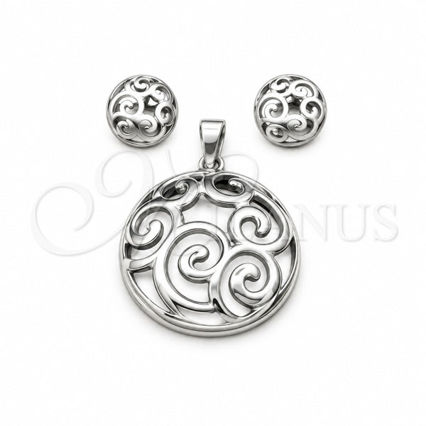 Stainless Steel Necklace and Earring, Polished, Rhodium Finish, 06.116.0204