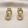 Oro Laminado Stud Earring, Gold Filled Style Twist Design, with White Micro Pave, Polished, Golden Finish, 02.283.0412
