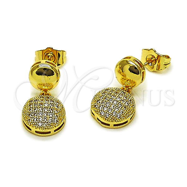 Oro Laminado Dangle Earring, Gold Filled Style with White Cubic Zirconia, Polished, Golden Finish, 02.283.0413