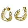 Oro Laminado Stud Earring, Gold Filled Style Teardrop and Leaf Design, with White Cubic Zirconia and White Micro Pave, Polished, Golden Finish, 02.283.0415