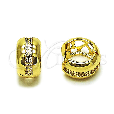 Oro Laminado Huggie Hoop, Gold Filled Style Heart Design, with White Micro Pave, Polished, Golden Finish, 02.283.0416.16