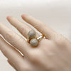 Oro Laminado Multi Stone Ring, Gold Filled Style Ball Design, with White Cubic Zirconia, Polished, Golden Finish, 01.283.0058 (One size fits all)