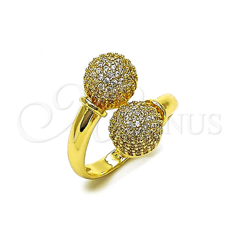Oro Laminado Multi Stone Ring, Gold Filled Style Ball Design, with White Cubic Zirconia, Polished, Golden Finish, 01.283.0058 (One size fits all)