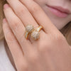 Oro Laminado Multi Stone Ring, Gold Filled Style Ball Design, with White Cubic Zirconia, Polished, Golden Finish, 01.283.0059 (One size fits all)
