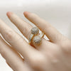 Oro Laminado Multi Stone Ring, Gold Filled Style Ball Design, with White Cubic Zirconia, Polished, Golden Finish, 01.283.0059 (One size fits all)
