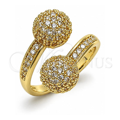 Oro Laminado Multi Stone Ring, Gold Filled Style Ball Design, with White Cubic Zirconia, Polished, Golden Finish, 01.283.0059 (One size fits all)