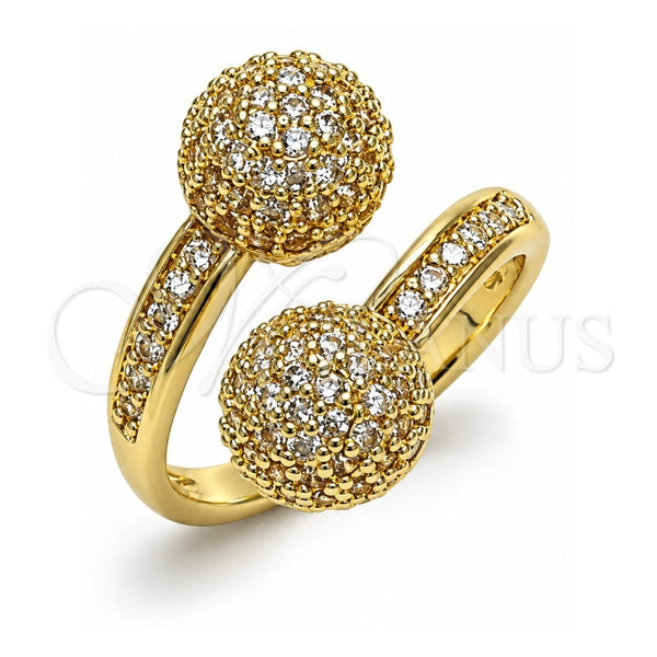 Oro Laminado Multi Stone Ring, Gold Filled Style Ball Design, with White Cubic Zirconia, Polished, Golden Finish, 01.283.0059 (One size fits all)