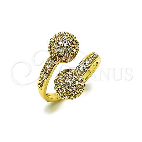 Oro Laminado Multi Stone Ring, Gold Filled Style Ball Design, with White Cubic Zirconia, Polished, Golden Finish, 01.283.0059 (One size fits all)