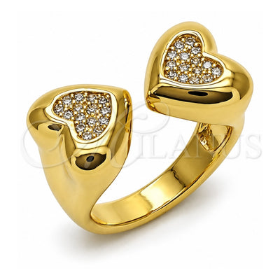 Oro Laminado Multi Stone Ring, Gold Filled Style Heart Design, with White Cubic Zirconia, Polished, Golden Finish, 01.283.0060 (One size fits all)