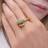 Oro Laminado Multi Stone Ring, Gold Filled Style Teardrop Design, with White Cubic Zirconia, Diamond Cutting Finish, Golden Finish, 01.283.0062 (One size fits all)