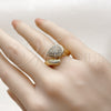 Oro Laminado Multi Stone Ring, Gold Filled Style Teardrop Design, with White Cubic Zirconia, Diamond Cutting Finish, Golden Finish, 01.283.0062 (One size fits all)