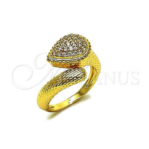 Oro Laminado Multi Stone Ring, Gold Filled Style Teardrop Design, with White Cubic Zirconia, Diamond Cutting Finish, Golden Finish, 01.283.0062 (One size fits all)