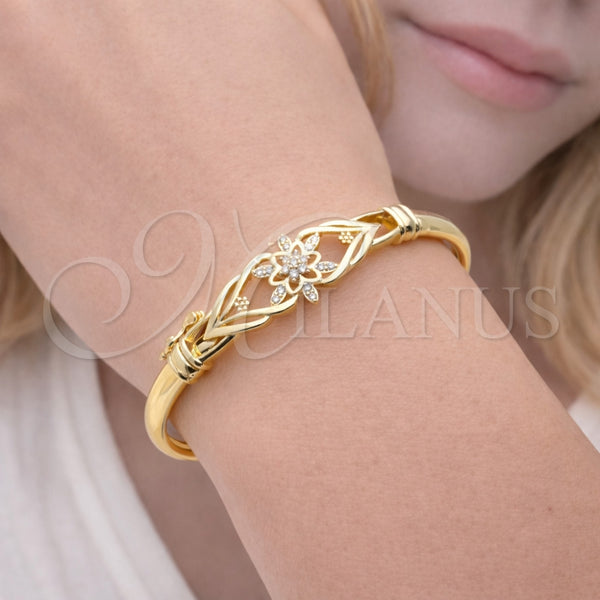 Gold Filled Jewelry — Individual Bangle Flower Design with White Cubic Zirconia — alternate product view — SKU 164088 | Oro Laminado joyería — Individual Bangle flor diseño with blanco Cubic Zirconia — SKU 164088