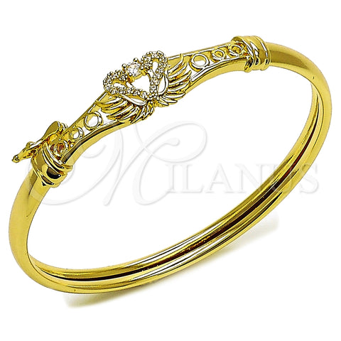 Oro Laminado Individual Bangle, Gold Filled Style Swan Design, with White Cubic Zirconia, Polished, Golden Finish, 07.237.0008.04 (Thickness, Size 4 (2.25 Diameter))