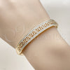 Oro Laminado Individual Bangle, Gold Filled Style Greek Key Design, with White Micro Pave, Polished, Golden Finish, 07.237.0011.04 (Thickness, Size 4 (2.25 Diameter))