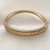 Oro Laminado Individual Bangle, Gold Filled Style Greek Key Design, with White Micro Pave, Polished, Golden Finish, 07.237.0011.04 (Thickness, Size 4 (2.25 Diameter))