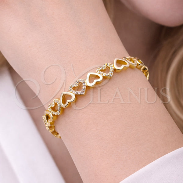 Gold Filled Jewelry — Individual Bangle Heart Design with White Micro Pave — alternate product view — SKU 164094 | Oro Laminado joyería — Individual Bangle corazón diseño with blanco Micro Pave — SKU 164094
