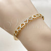 Oro Laminado Individual Bangle, Gold Filled Style Heart Design, with White Micro Pave, Polished, Golden Finish, 07.237.0013.04 (07 MM Thickness, Size 4 (2.25 Diameter))