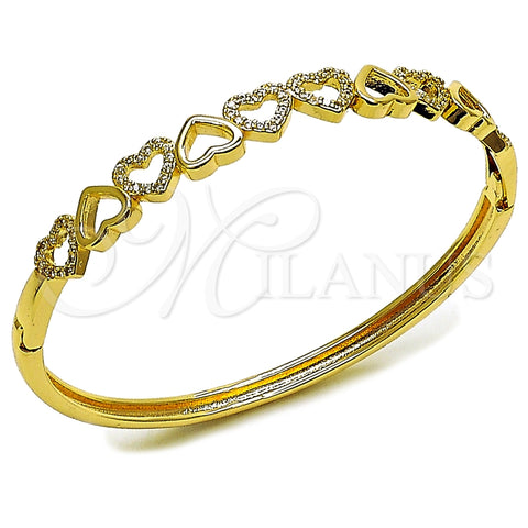 Oro Laminado Individual Bangle, Gold Filled Style Heart Design, with White Micro Pave, Polished, Golden Finish, 07.237.0013.04 (07 MM Thickness, Size 4 (2.25 Diameter))
