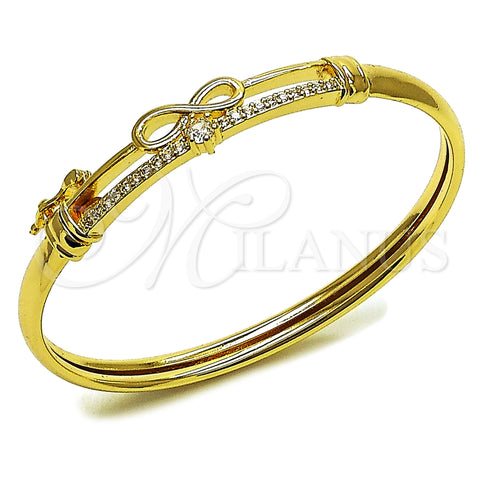 Oro Laminado Individual Bangle, Gold Filled Style Infinite Design, with White Cubic Zirconia, Polished, Golden Finish, 07.237.0014.04 (Thickness, Size 4 (2.25 Diameter))