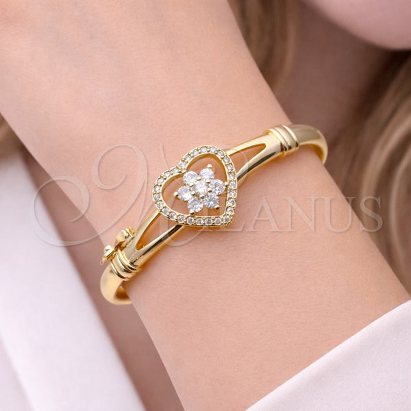 Gold Filled Jewelry — Individual Bangle Heart and Flower Design with White — alternate product view — SKU 164096 | Oro Laminado joyería — Individual Bangle corazón and flor diseño with blanco — SKU 164096